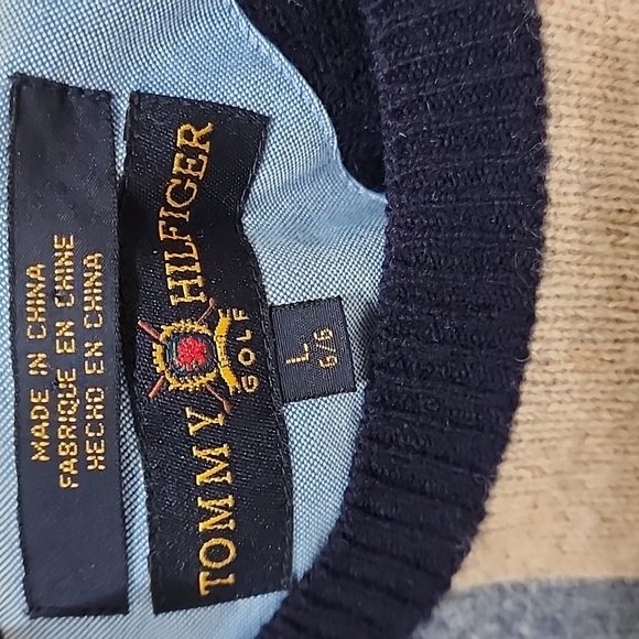 Vintage Tommy Hilfiger Golf 90s Y2K Wool Grandpa Dad Patchwork Sweater Size L - Picture 3 of 10